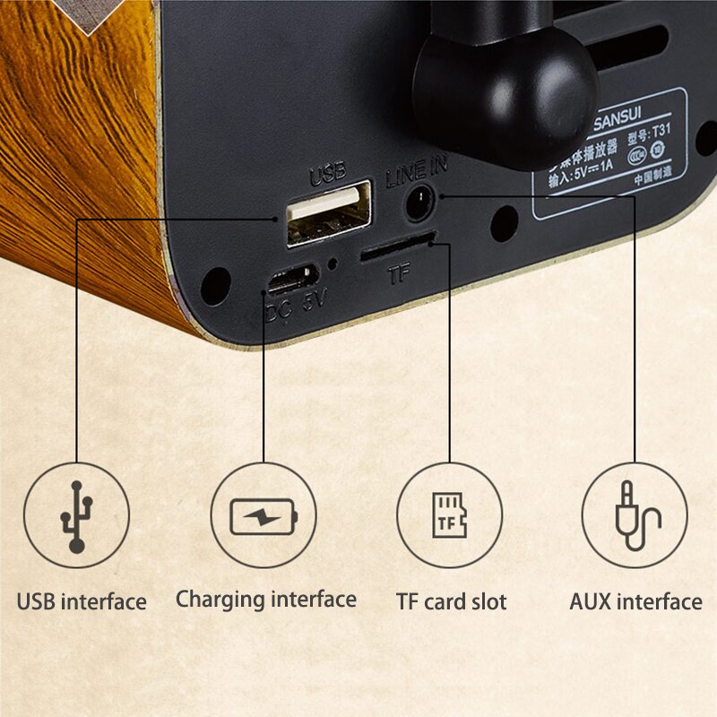 SANSUI FT05 Retro Wooden Bluetooth Speaker | USB, AUX, TF | 5W Stereo eprolo