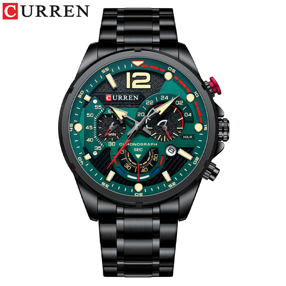 CURREN 8395 Men's Sport Watch, Quartz Chronograph, 30M Waterproof, Calendar, Stainless Steel Band