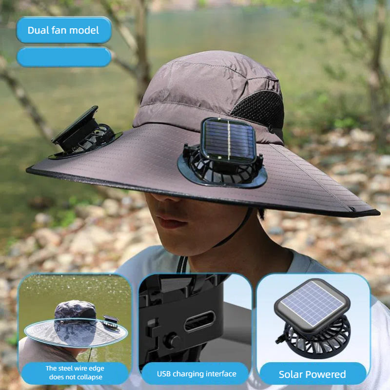 Camper Solar Fan Hat - Dual Fan, USB & Solar Powered Outdoor UV Protection Fishing Hat for Men & Women eprolo