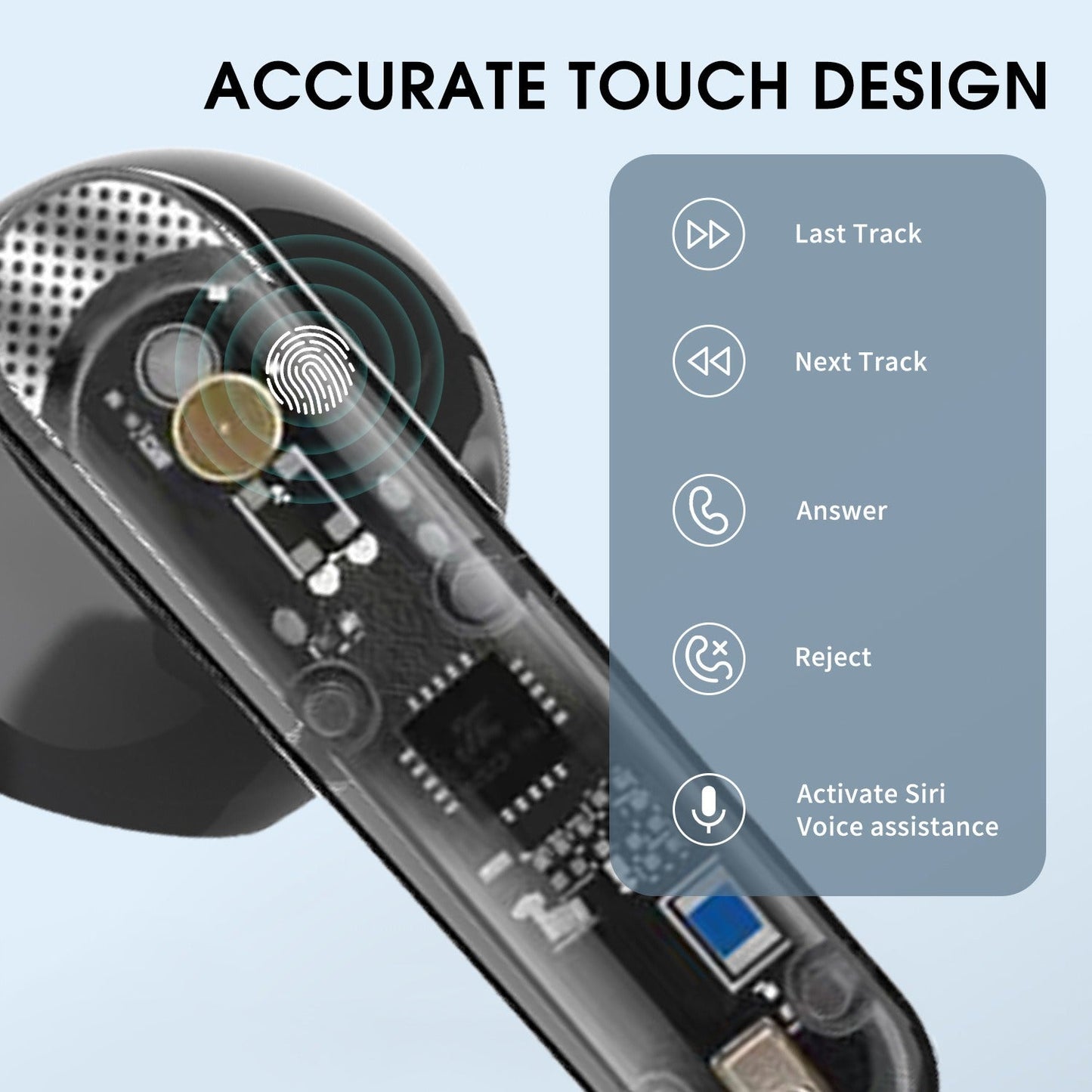 AKZ-S26 Wireless Sports Earphones, Mini Transparent Shell, TWS, Heavy Bass, Type-C Charging eprolo