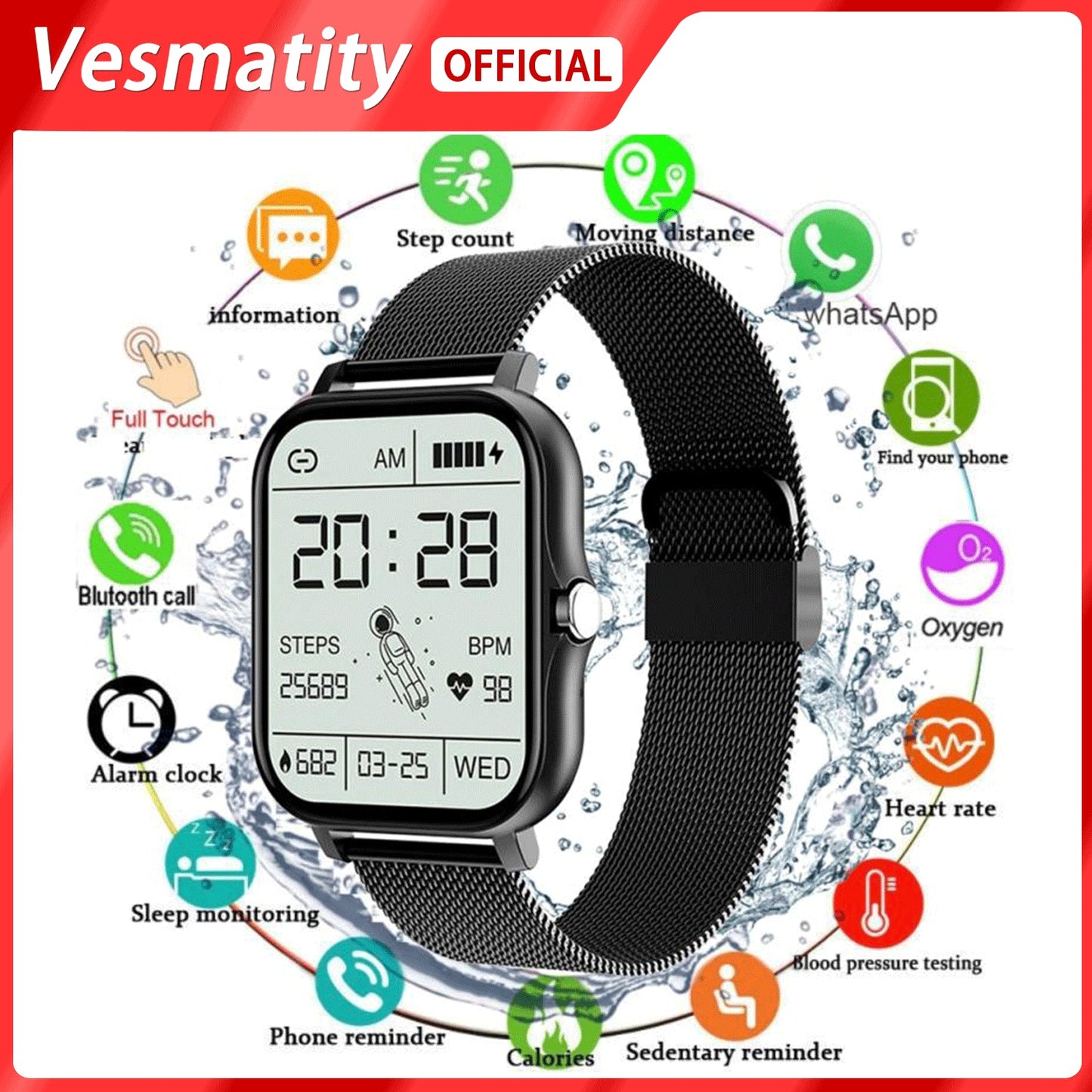 CT2 Smart Watch – 1.69" Full Touch Fitness Tracker, Heart Rate Monitor, Bluetooth Call, IP67 Waterproof eprolo