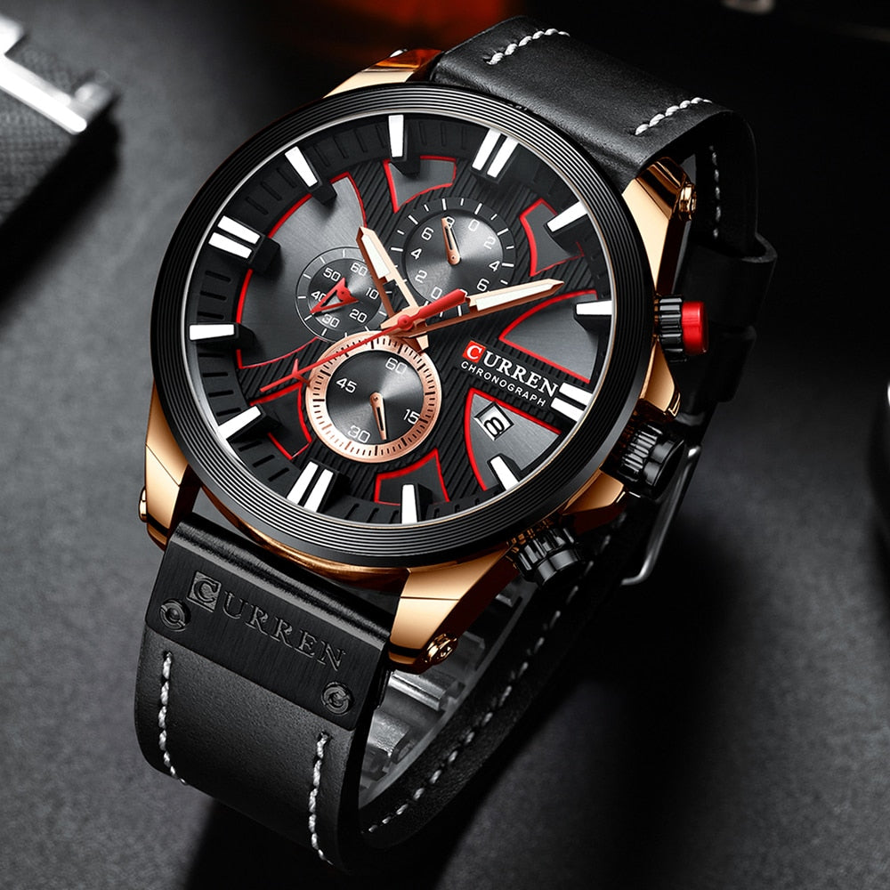 CURREN 8346 Chronograph Men's Watch - Sport Quartz Leather Strap Waterproof eprolo
