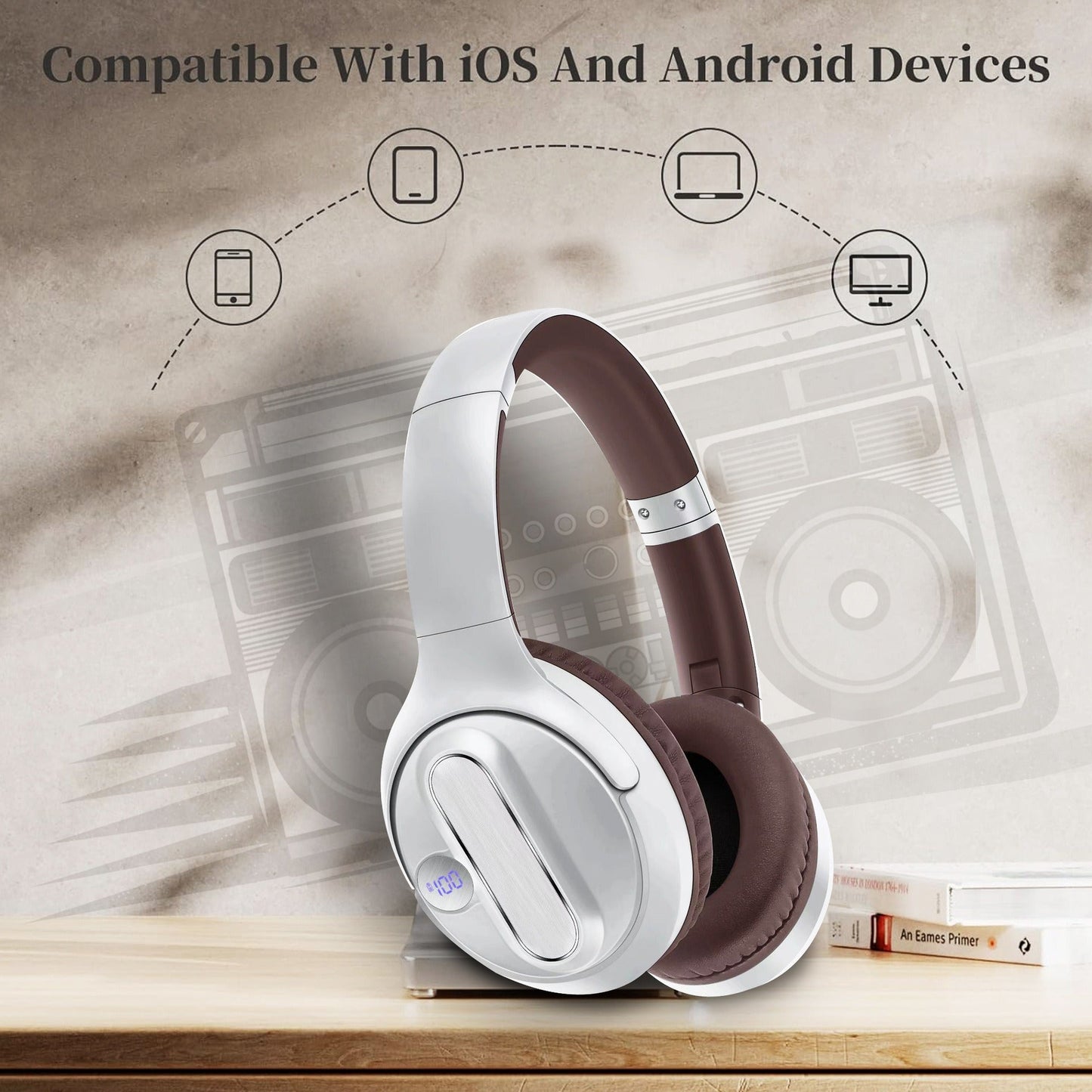 AKZ-13B Retro Bluetooth 5.3 Headphones, Foldable, 17H Playtime, Battery Display eprolo