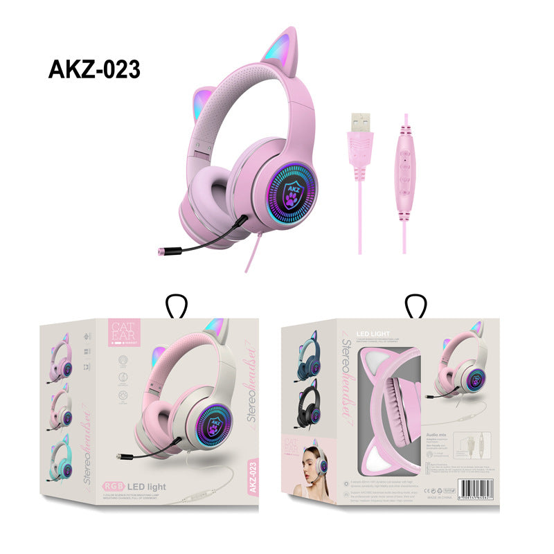 AKZ‑023 RGB Luminous Cat Ear Gaming Headset Wired USB with Mic, 5 Colors eprolo