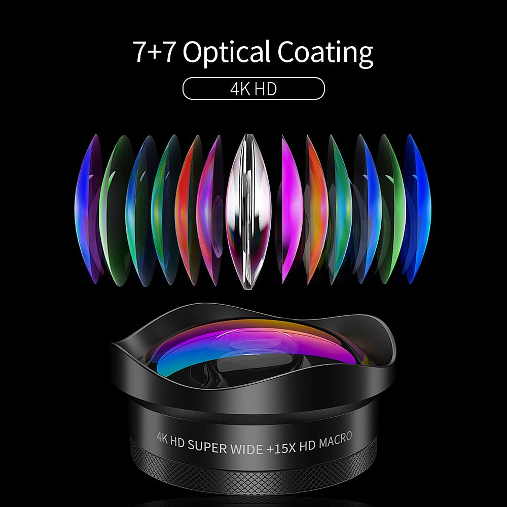 ESSAGER 4K Wide Angle & 15X Macro Lens for iPhone Huawei Samsung - 0.6X Distortion-Free HD Mobile Camera Lens eprolo