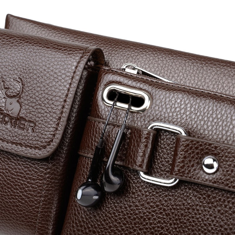 WEIXIER Men’s PU Leather Bag Large‑Capacity Outdoor Waist & Crossbody Bag eprolo