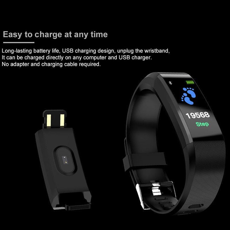 115 Plus Bluetooth Smart Watch – Heart Rate Monitor, Fitness Tracker, Waterproof, OLED Touch Screen, Sleep Monitor eprolo
