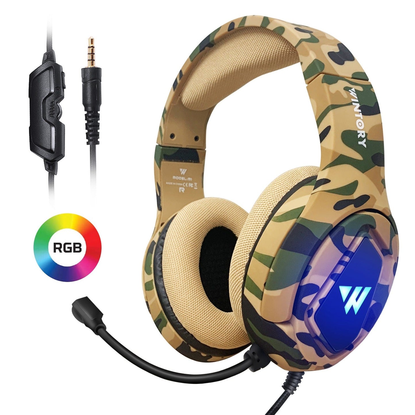 WINTORY M1 Camouflage Wired Gaming Headset with Mic & LED, 3.5mm Plug eprolo