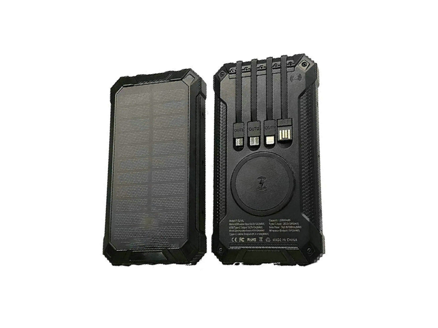 F-S221 20000mAh Solar Power Bank Fast Wireless Charging w/ LED & Built-in Cables eprolo
