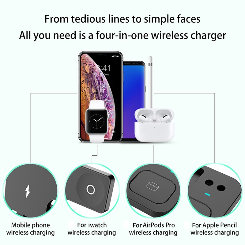 15W 4‑in‑1 Fast Wireless Charger Dock for iPhone Watch AirPods Pencil eprolo