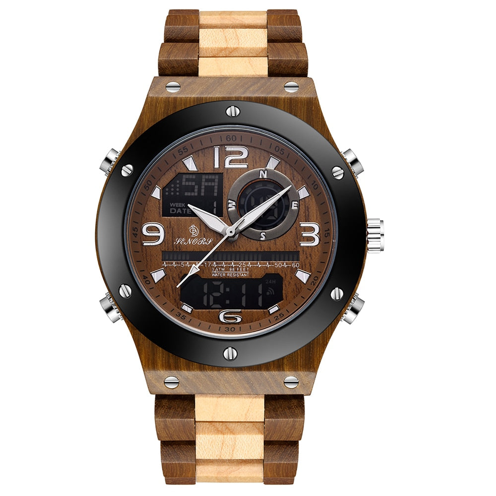 SENORS SN153 Men's Military Digital Wood Watch - Sport Quartz Wristwatch for Men eprolo