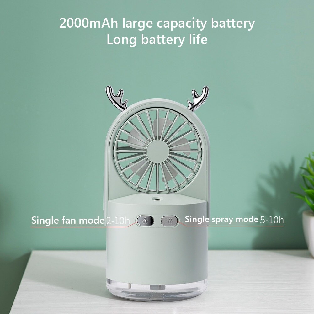 3-in-1 Deer USB Rechargeable LED Desktop Air Humidifier Cooling Fan with 3 Speeds eprolo