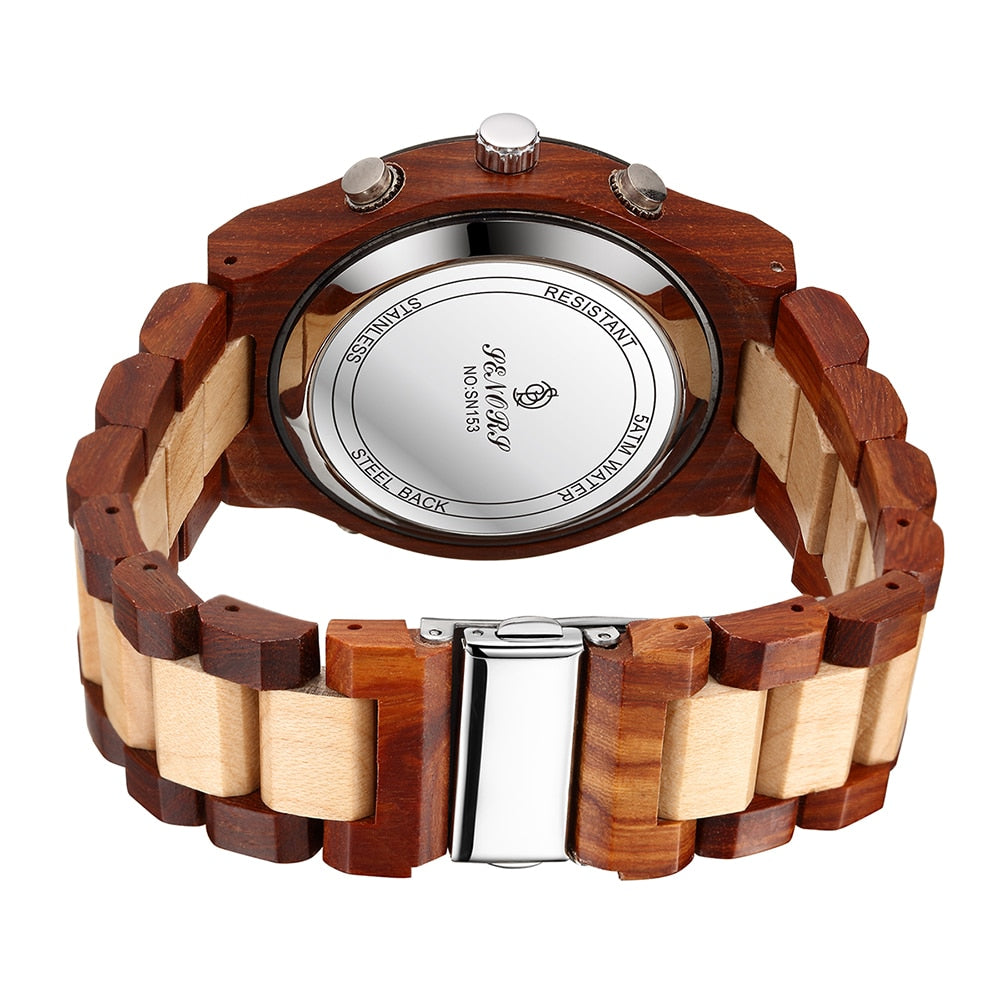 SENORS SN153 Men's Military Digital Wood Watch - Sport Quartz Wristwatch for Men eprolo