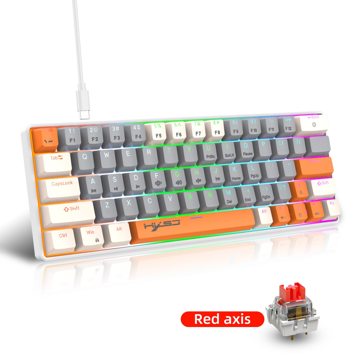 HXSJ 60% Mechanical Gaming Keyboard, 63 Key RGB Backlit, Red/Blue Switch