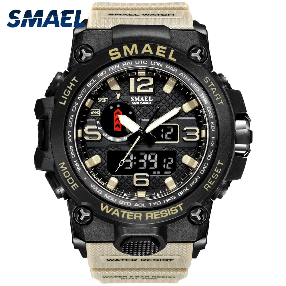SMAEL 1545D Men's Military Sport Watch - 50m Waterproof, LED Digital Analog, Shock Resistant, Alarm, Stopwatch eprolo