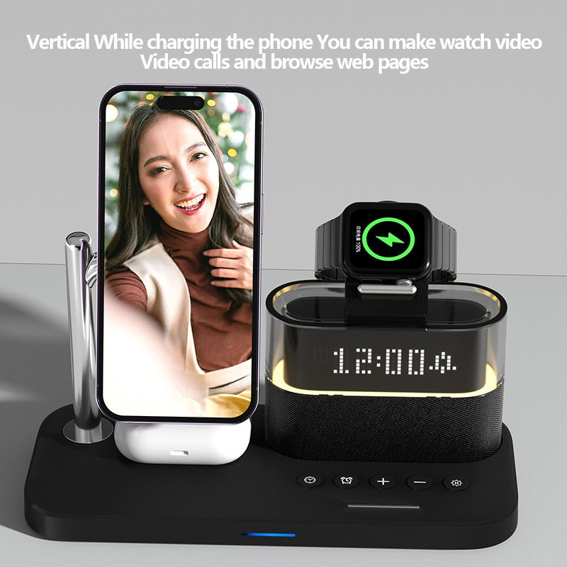 5-in-1 Magnetic Wireless Charging Station, Fast 15W Charger for iPhone, Apple Watch, AirPods w/ Night Light & Alarm Clock eprolo