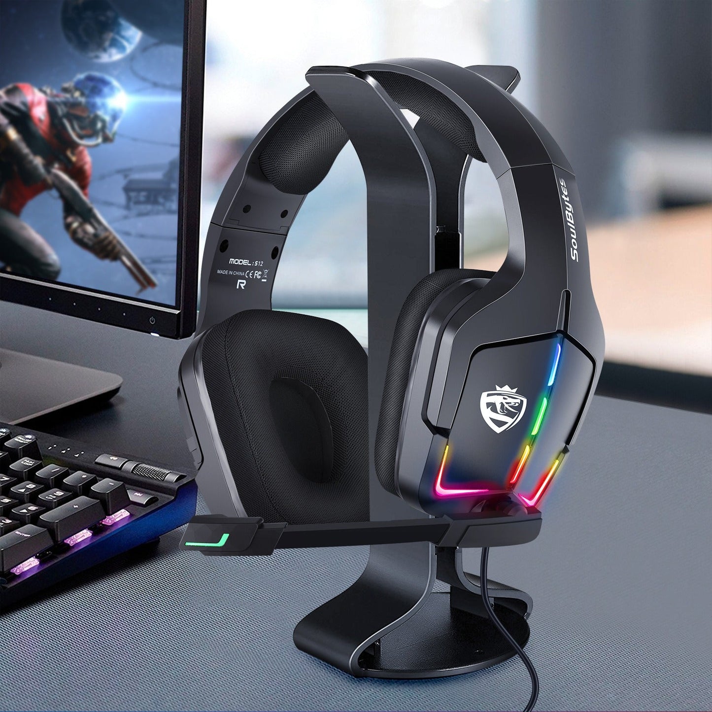 SoulBytes S12 RGB Gaming Headset, Stereo Sound Noise-Canceling Mic Multi-Platform eprolo
