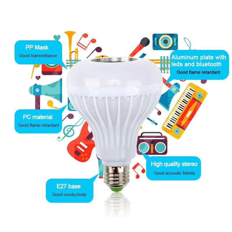 E27 Smart 12W RGB LED Bluetooth Speaker Light Bulb with Remote Control eprolo
