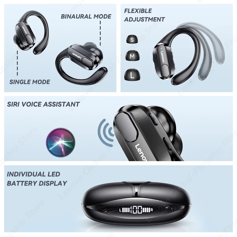 XT80 Wireless Bluetooth Earbuds with Earhooks, 8H Battery, IPX7 Waterproof, Hi-Fi Stereo, Noise Reduction, LED Display eprolo