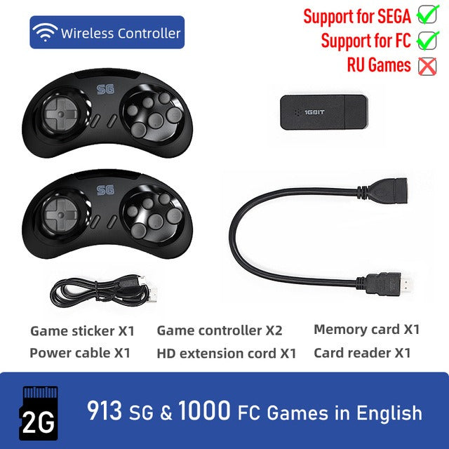 Y2 SG Wireless Mini Game Console w/ 2 Controllers, 16-bit Retro MD SEGA & FC Games HDMI HD TV Gaming eprolo