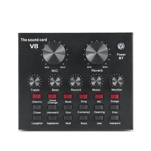 V8 Professional Sound Card with BM-800 Mic - Live Streaming, Podcasting, Voice Changer, USB Audio Interface for PC, Mobile, Gaming eprolo