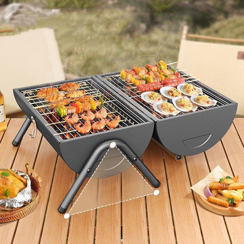 Portable Double-Sided BBQ Grill with Baking Tray, Outdoor Charcoal Stove for Camping eprolo