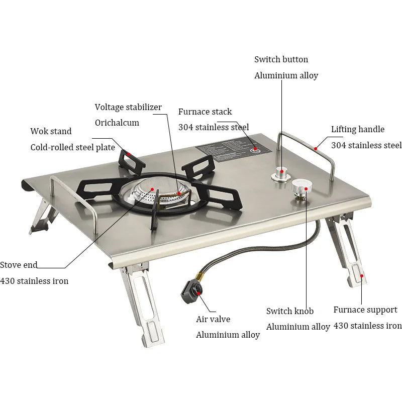 Foldable IGT Gas Stove 4000W Portable Camping Stove Stainless Steel Outdoor Picnic Table Furnace - Lumic Deals