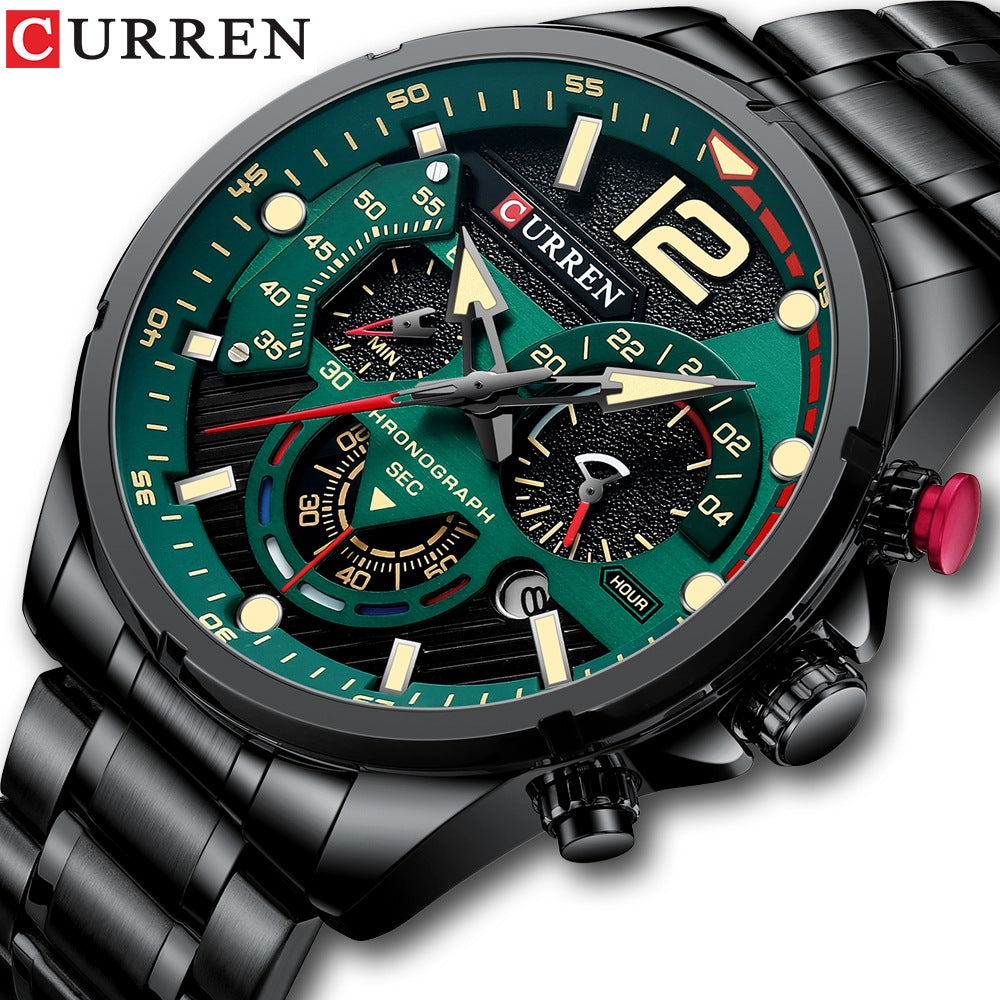CURREN 8395 Men's Sport Watch, Quartz Chronograph, 30M Waterproof, Calendar, Stainless Steel Band