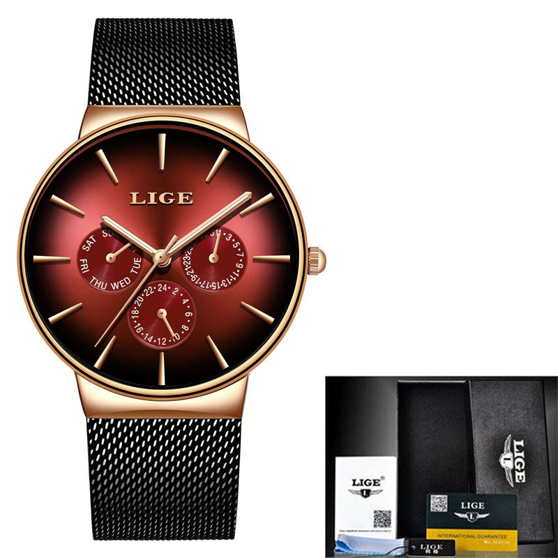 LIGE 9936 Quartz Men's Watch - Stainless Steel Mesh Strap, 30M Waterproof, Minimalist Casual Style eprolo