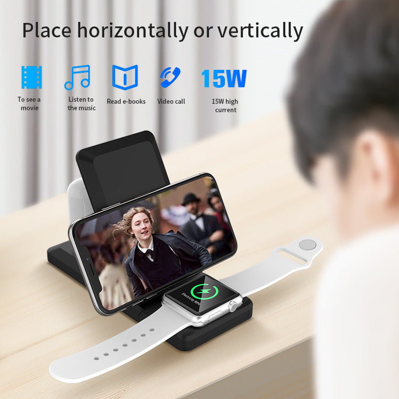 H6 3-in-1 Wireless Charger - 15W Fast Charging for iPhone, iWatch, AirPods - Foldable Stand (Black/White) eprolo