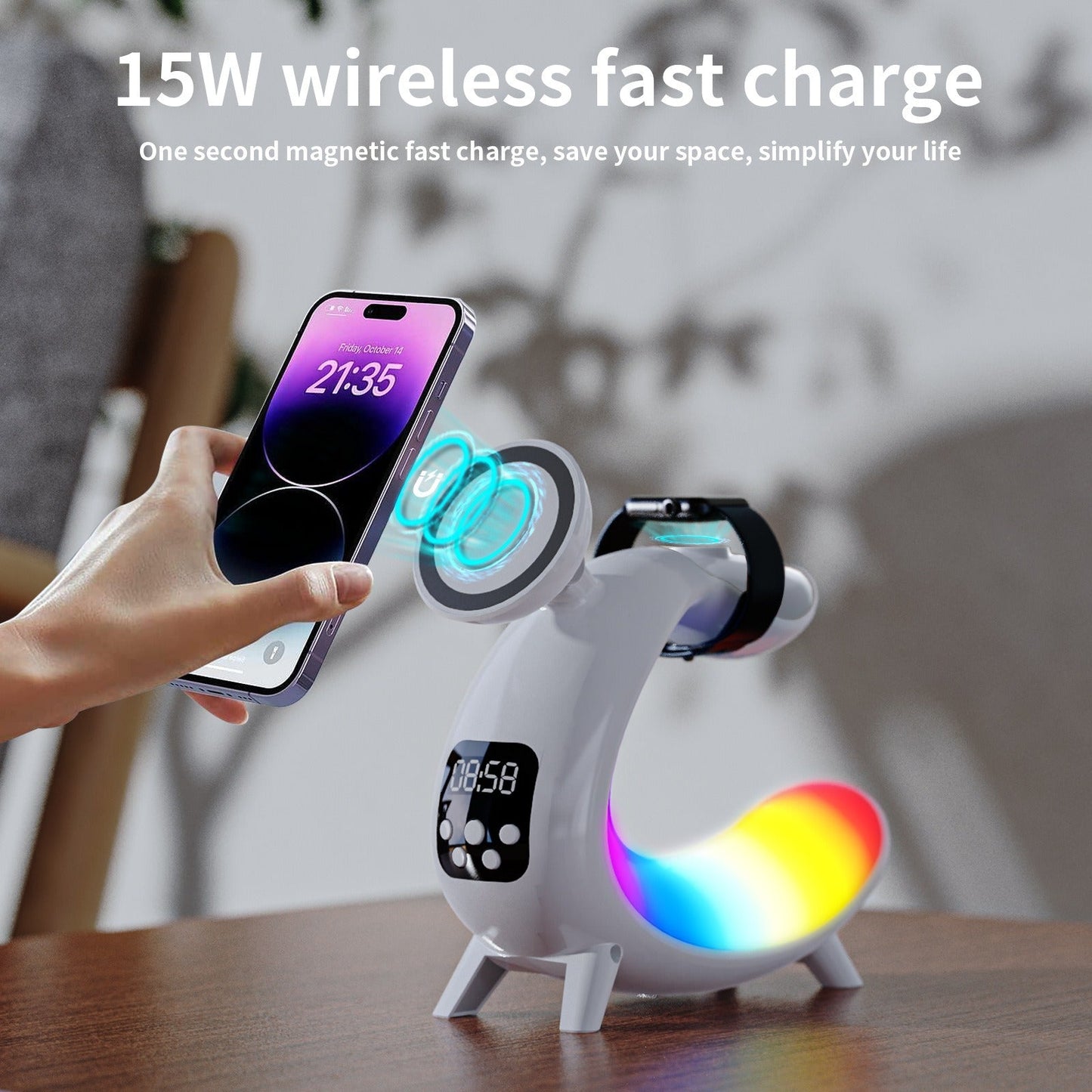 Y18 6‑in‑1 Wireless Charger Power Bank with Clock, Speaker & Night Light eprolo