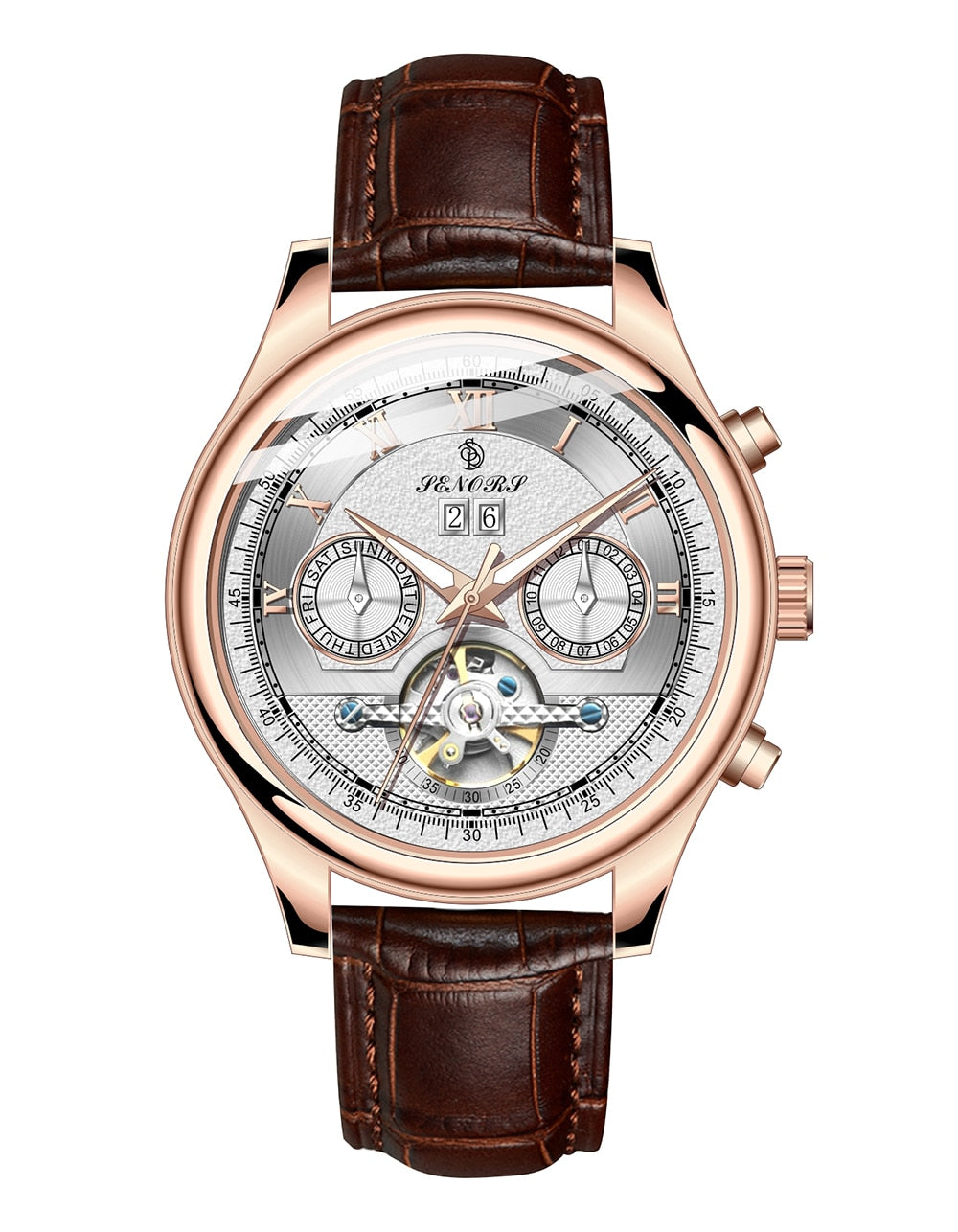 SENORS SN170 Automatic Military Watch for Men - Luxury Leather Chronograph