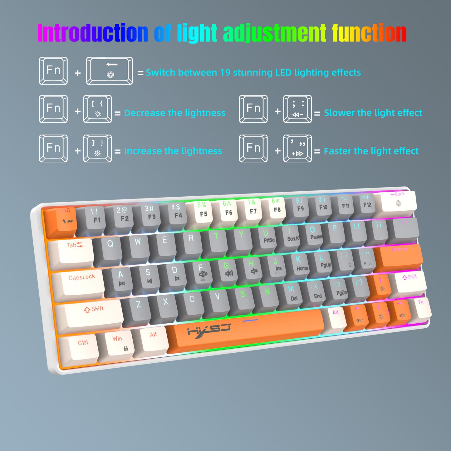 HXSJ 60% Mechanical Gaming Keyboard, 63 Key RGB Backlit, Red/Blue Switch