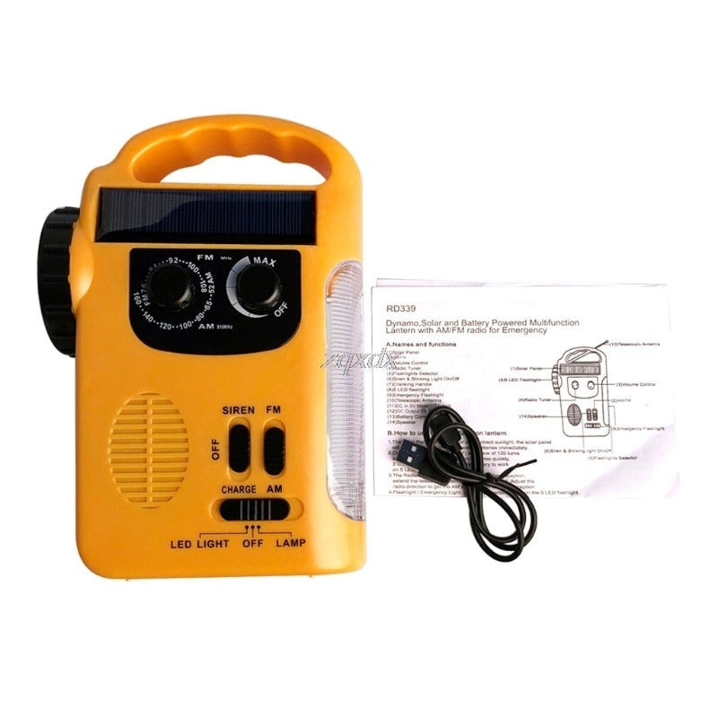 Outdoor Emergency Hand Crank Solar AM/FM Radio Power Bank LED Lamp Flashlight eprolo