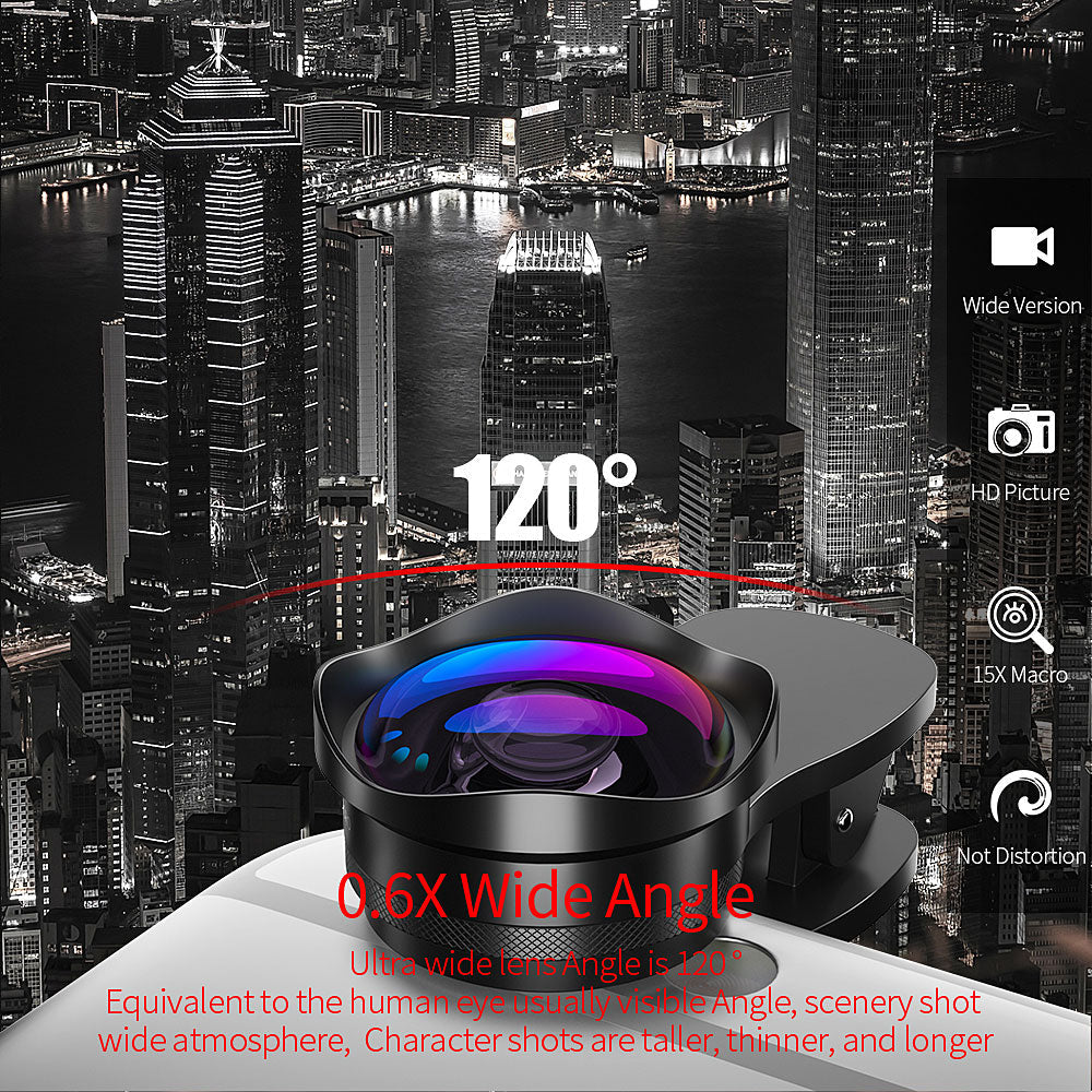 ESSAGER 4K Wide Angle & 15X Macro Lens for iPhone Huawei Samsung - 0.6X Distortion-Free HD Mobile Camera Lens eprolo