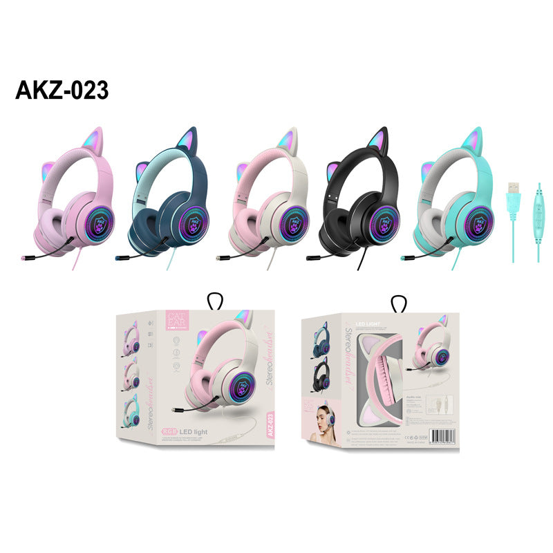 AKZ‑023 RGB Luminous Cat Ear Gaming Headset Wired USB with Mic, 5 Colors eprolo