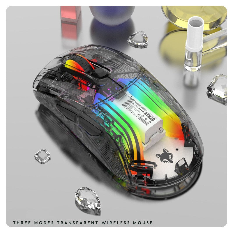 XUNFOX XYH20 Transparent RGB Wireless Mouse, 3-Mode Bluetooth Gaming Mouse with Mute Buttons eprolo