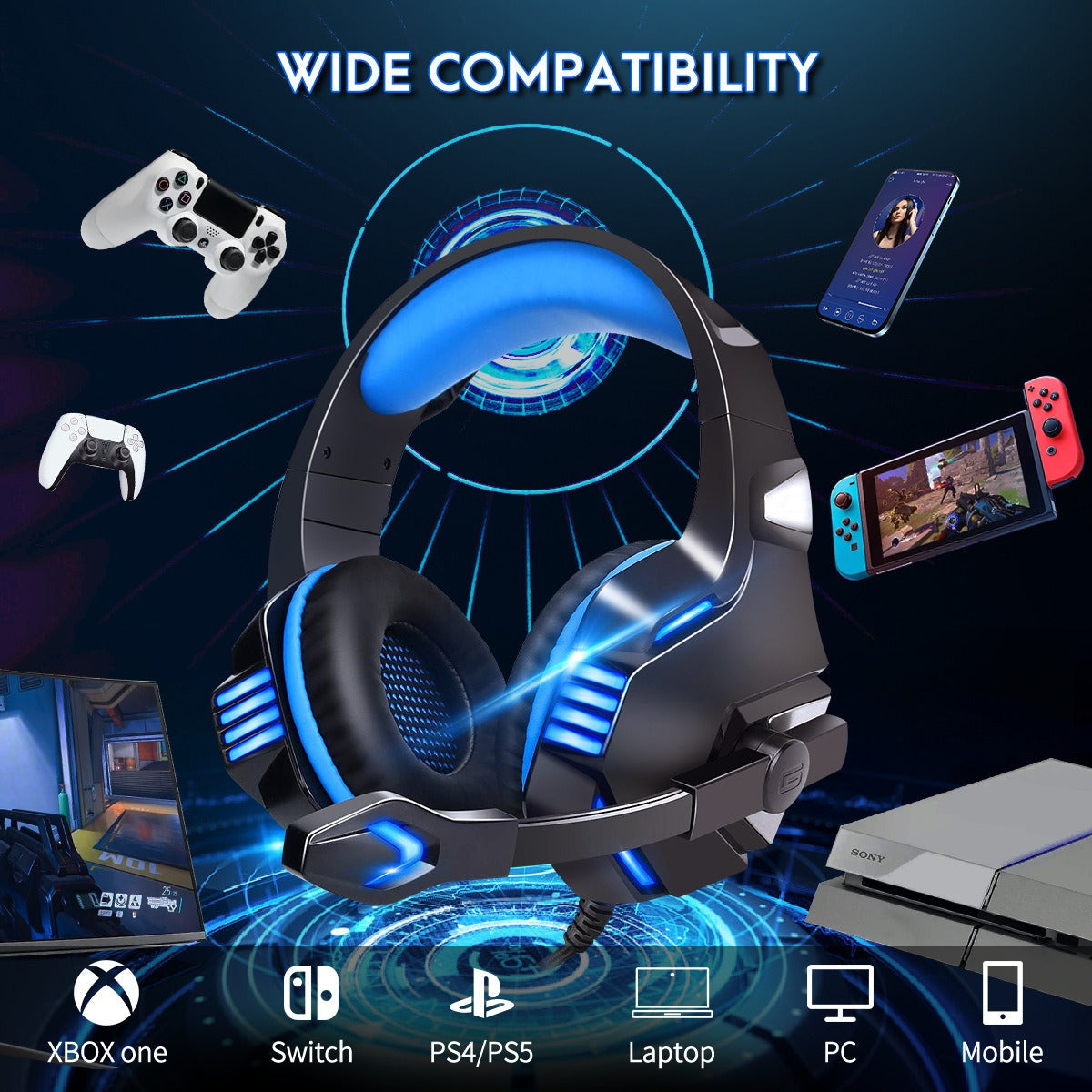 V3 Wired Gaming Headset with RGB Lights, Noise-Cancelling Mic, USB/3.5mm eprolo