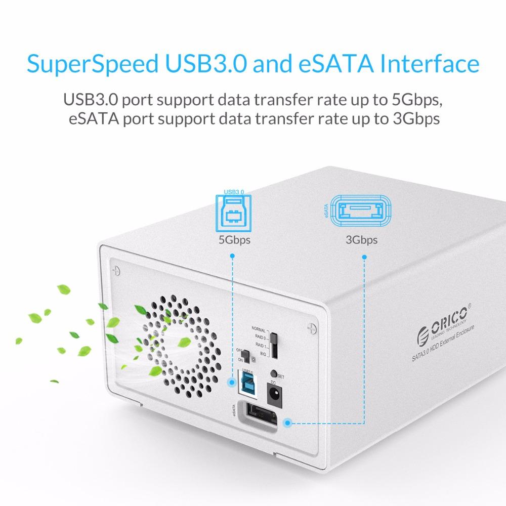 ORICO 3.5″ Dual‑Bay RAID HDD Enclosure USB 3.0 & eSATA, Up to 16 TB eprolo