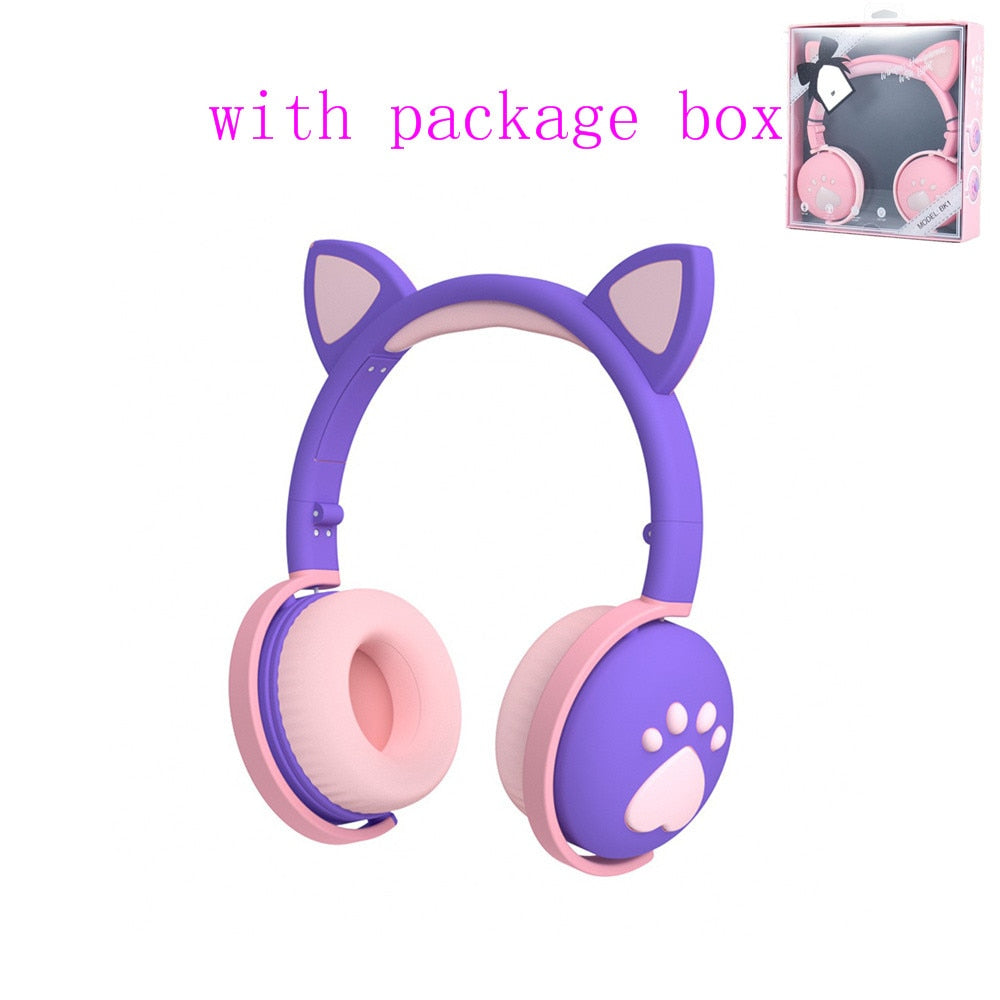 AIKSWE Bluetooth Headphones with LED Cat Ears, HIFI Stereo Bass, Foldable Wireless Headset eprolo