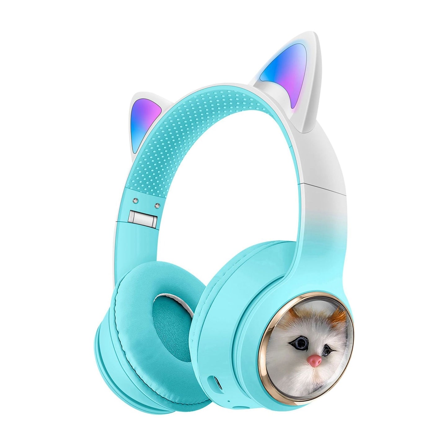AKZ-09 Cat Face Ear Bluetooth Headphones Foldable LED Lights Stereo Sound eprolo