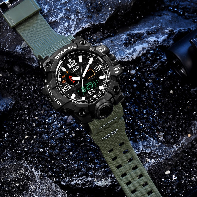 SMAEL 1545D Men's Military Sport Watch - 50m Waterproof, LED Digital Analog, Shock Resistant, Alarm, Stopwatch eprolo
