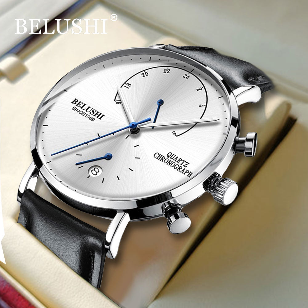 Belushi 537 Quartz Chronograph Men's Watch - Waterproof, Luminous, Leather/Stainless Steel Strap eprolo