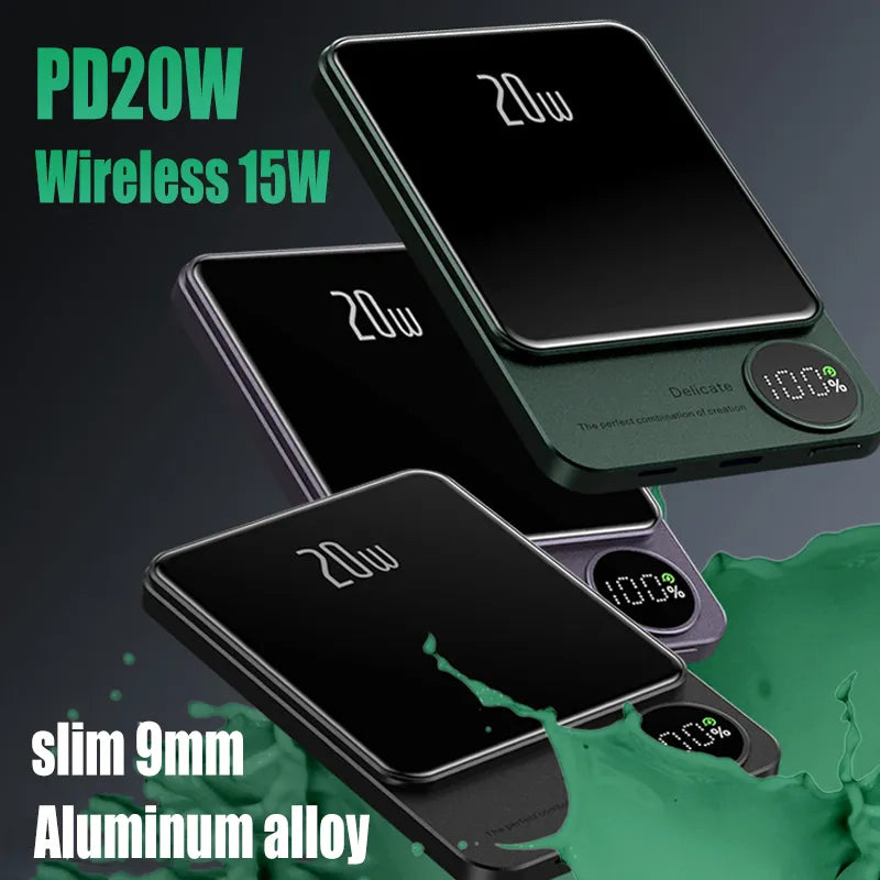 Q9 2-in-1 Magnetic Power Bank Charger 10000mAh MagSafe PD20W Wireless 15W Fast Charging eprolo