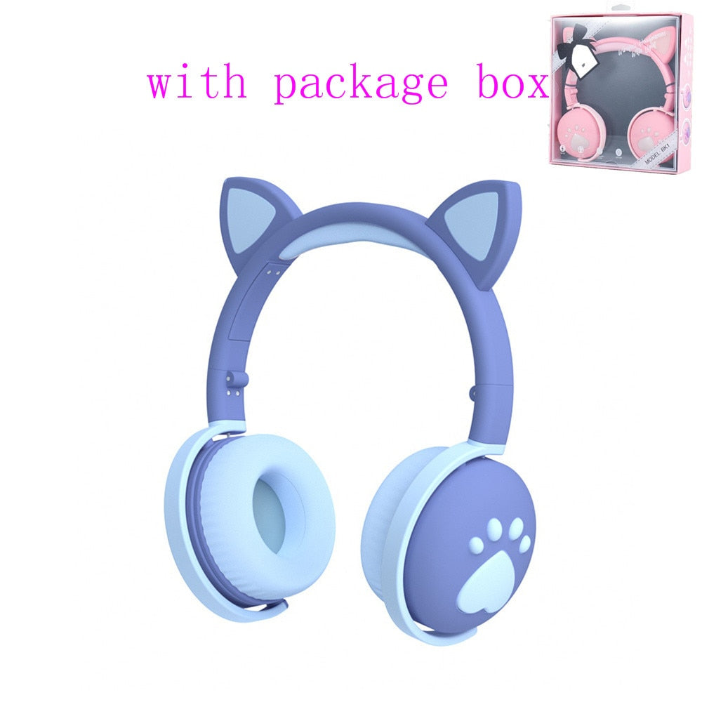 AIKSWE Bluetooth Headphones with LED Cat Ears, HIFI Stereo Bass, Foldable Wireless Headset eprolo