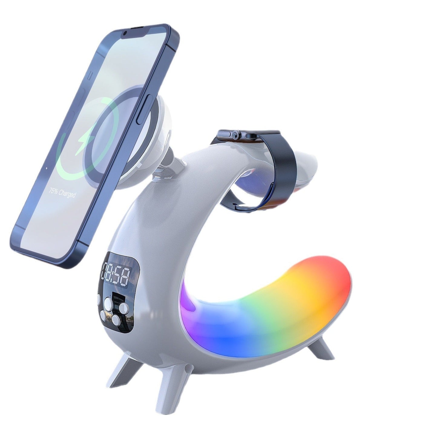 Y18 6‑in‑1 Wireless Charger Power Bank with Clock, Speaker & Night Light eprolo