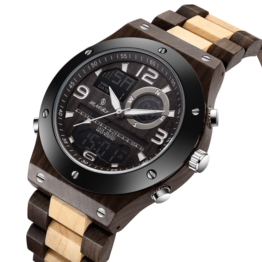SENORS SN153 Men's Military Digital Wood Watch - Sport Quartz Wristwatch for Men eprolo