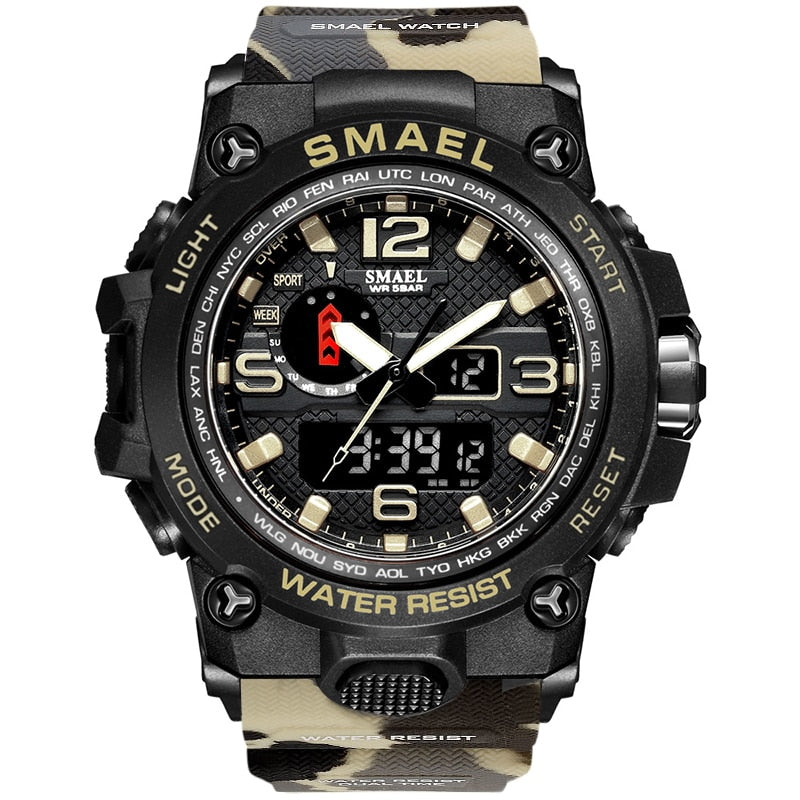 SMAEL 1545D Men's Military Sport Watch - 50m Waterproof, LED Digital Analog, Shock Resistant, Alarm, Stopwatch eprolo