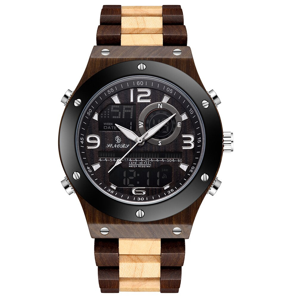 SENORS SN153 Men's Military Digital Wood Watch - Sport Quartz Wristwatch for Men eprolo
