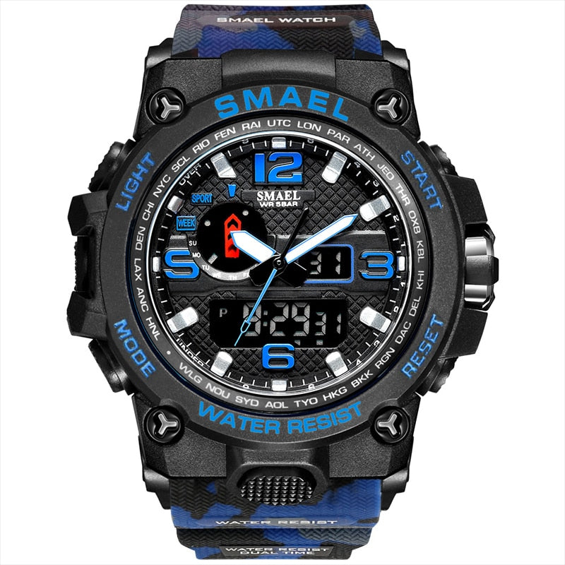 SMAEL 1545D Men's Military Sport Watch - 50m Waterproof, LED Digital Analog, Shock Resistant, Alarm, Stopwatch eprolo